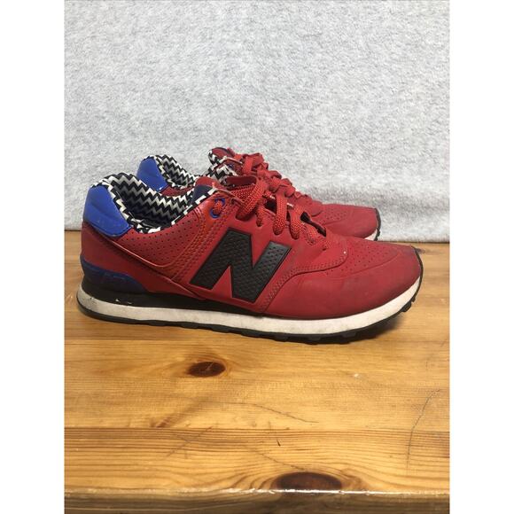 New Balance 574 Shoes Womens Size 10 Paint Chip Red Blue Black Running Shoes - Picture 1 of 13